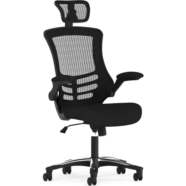 Silla de oficina, ergonómica, con respaldo alto de malla con cabecera y altura ajustable, con palanca de inclinación con fijación, negro, 60,96 x 64,77 x 133,35 cm - 1