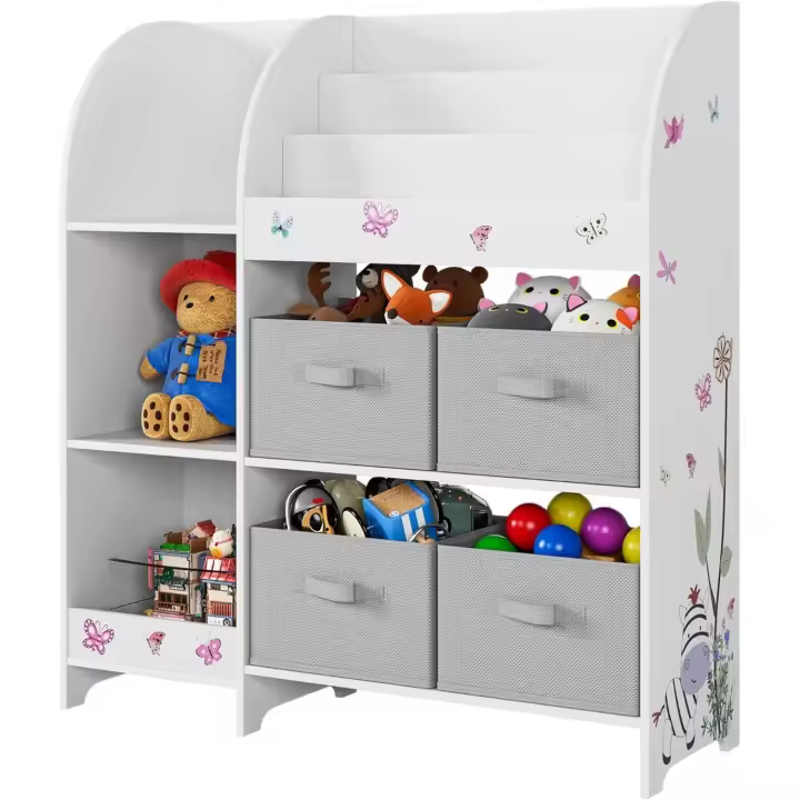 Estantería de Juguetes Almacenamiento con 4 Cajones Extraíbles Organizador de Libros y Juguetes para Niños Blanco 92.2 x 100.2 x 30 - 1