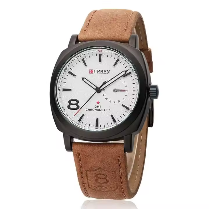 Reloj de Cuarzo CURREN 8139 Correa de Cuero Marrón Retro de Lujo Resistente al Agua Reloj de Negocios para Hombres - 1