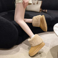 Botas de nieve informales para mujer, zapatos sin cordones, punta redonda, terciopelo de felpa sólido, tacón medio cálido, impermeables, invierno - details 6