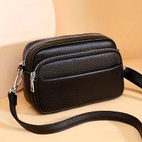 Elegante Bolso Cruzado de Cuero Genuino Cierre de Cremallera, Correa Ajustable, Borde Pintado - details 1