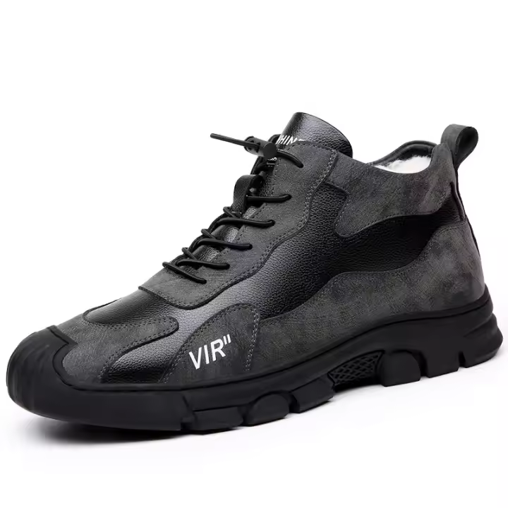 Zapatos casuales de exterior de caña alta, cálidos, antideslizantes, gruesos, apilados de lana y cuero. - 1