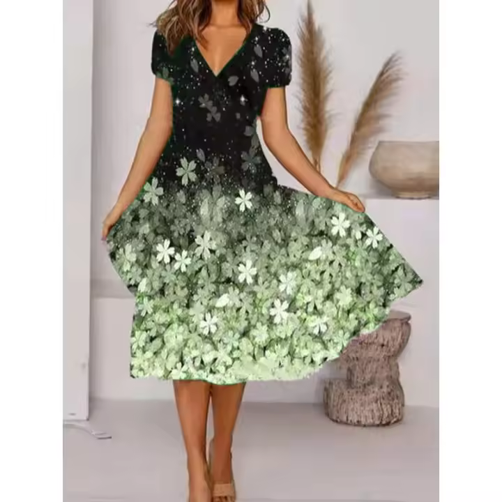 Vestido estampado de manga corta para mujer, moda de verano - 1
