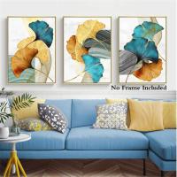 Naranja Palma Ginkgo hoja planta letras pared arte lienzo pintura nórdica sala de estar decoración imagen carteles decoración moderna del hogar (20*30 cm sin marco, A) - details 1