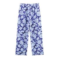 Conjunto de tres piezas veraniego chic para mujer 2025, blusa con cuello vuelto estampado, pantalones holgados de moda - details 9