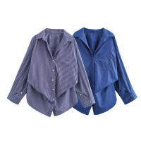 OUWU Blusa de algodón informal para mujer, ropa de otoño, con rayas y manga de murciélago - details 1