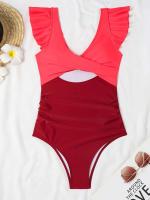2025 Ztvitality traje de una pieza con cruz hueca y volantes lisos, traje de baño para mujer, ropa de playa - details 11