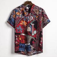 Camisa de lino de manga corta para hombre, camisa de flores de estilo étnico indio, novedad de verano, 2019 - details 15