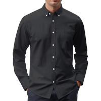 2025 nueva camisa Oxford para hombre, camisas sociales de manga larga de algodón para hombres, blusa vuelta de calidad de color sólido. - details 2