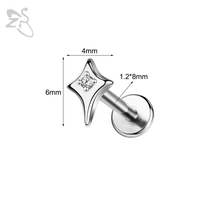 ZS 1 pieza 16G Piercing de labio Labret de acero inoxidable para mujeres y niñas, colorido, con forma de luna y mariposa, para cartílago, tragus y hélice, 8MM - 1