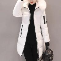 Moda mujer invierno algodón abrigo Parka grueso acolchado relleno con capucha longitud media cálido Zip Up Slim señora abajo abrigo largo - details 2