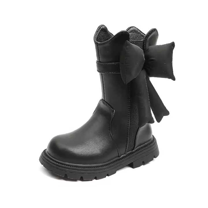 Dulce lazo grande para niñas, moda para niños, botines de princesa antideslizantes para invierno, envío directo, Pu coreano Simple, 2024 - 1