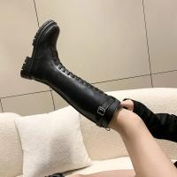 Botas de combate con plataforma alta para mujer, zapatos de cuero negro con cordones hasta la rodilla - details 13