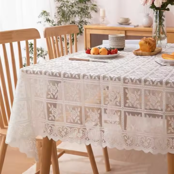 Mantel cuadrado ENCE bordado antiguo con elegante técnica de corte de flores de color sólido, utilizado para bodas, Acción de Gracias, - 1
