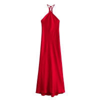 TRAFZA-vestidos de moda de verano para mujer, Color sólido, sin mangas, Espalda descubierta, decorados, con cordones, Vintage, Chic, largos - details 1