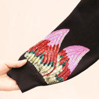 Conjunto de dos piezas con flores y lentejuelas, suéter de punto de manga larga para mujeres y pantalones casuales largos, traje - details 4
