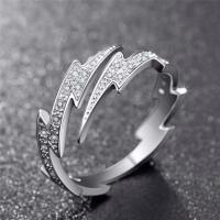 Anillos abiertos Punk Hip Hop de Color plateado con circonita relámpago para hombre, joyería de moda, regalo, anillo ajustable creativo - details 0