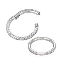 G23 titanium cz pave una cara y 1 lado anillo segmento abisagrado de Arete de oro para nariz cartílago de la oreja tragus helix piercing - details 1