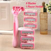 Afeitadora Manual para mujer, 1 mango + 6 cuchillas, cuchillas de acero inoxidable de 6 capas, cabezal de afeitado reemplazable - details 4