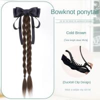 Estilo de Ballet, cola de caballo con lazo negro, extensión de cabello trenzado de boxeo, peluca de cola de poni, peluca trenzada de giro largo Natural para mujer - details 1