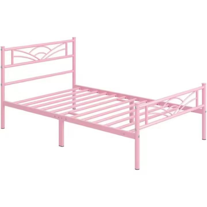 90 x 200 cm Rosa Cama Individual con Espacio Bajo Marco Metal Altura 32 cm Cama Individual con Cabecera para Colchón de - 1