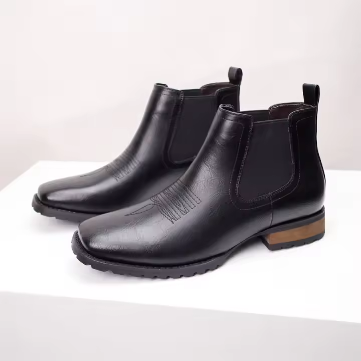 Botas vaqueras occidentales vintage bordadas, botines Chelsea de tacón cuadrado con parte superior baja - 1