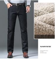 Pantalones vaqueros Sherpa gruesos de lana de invierno para hombre, pantalones vaqueros rectos de terciopelo informales de negocios, pantalones elásticos clásicos de felpa de lana para hombre - details 14