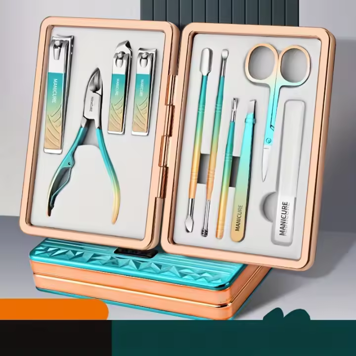 Manicure Set 10 In 1 Stainless Steel Gradient Professional Pedicure Kit Nail Scissors Grooming Kit With Travel Case - 1
