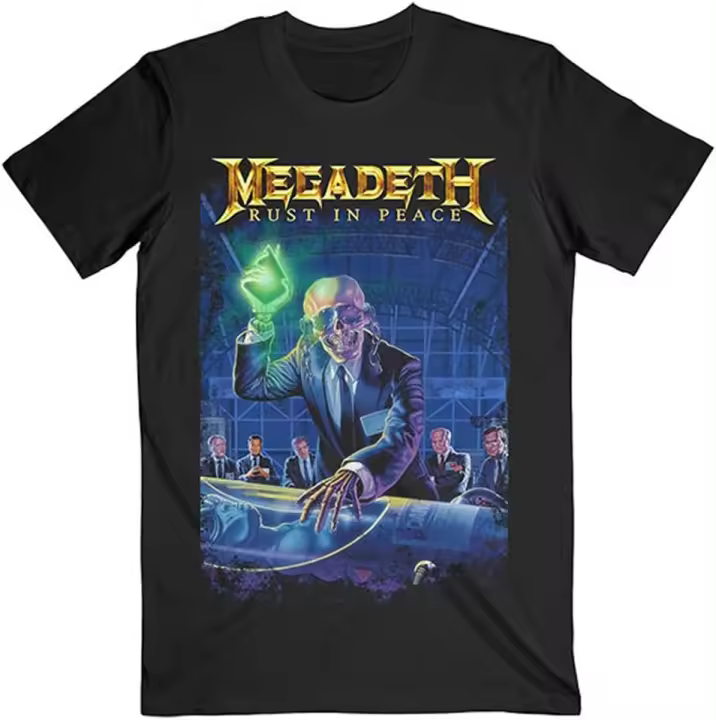 Camiseta de Megadeth Rust in Peace para hombre, Camisa ajustada con estampado en la espalda, 30 aniversario, color negro - 1