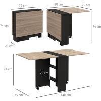 Mesa Plegable de Comedor Mesa de Cocina Plegable con Ruedas Alas Abatibles y Estantes para 4-6 Personas 75x140x74 cm Cemento Gris - details 28