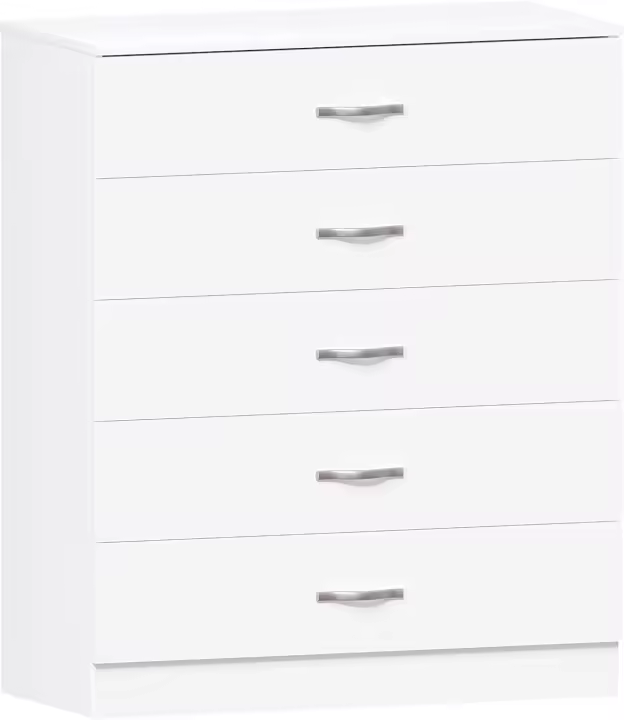 Cajónera de 5 Cajones de Metal con Tiradores y Rieles Soporte Exclusivo Antideinclinación para Cajón Muebles de Dormitorio Riano en Blanco - 1