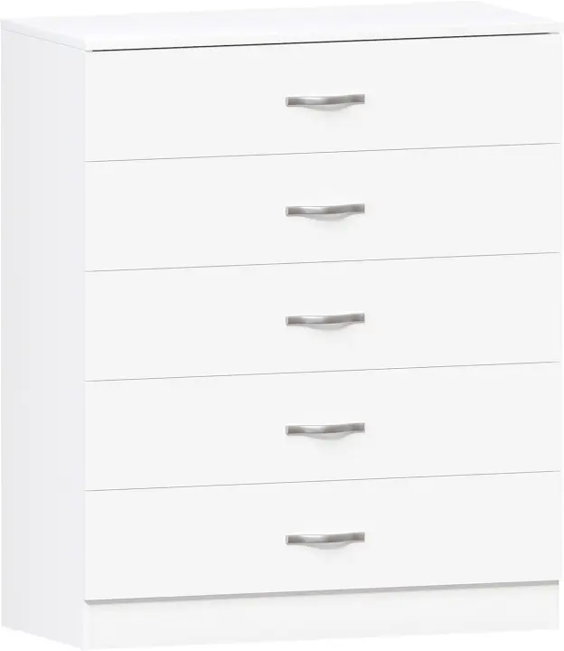 Cajónera de 5 Cajones de Metal con Tiradores y Rieles Soporte Exclusivo Antideinclinación para Cajón Muebles de Dormitorio Riano en Blanco - 1