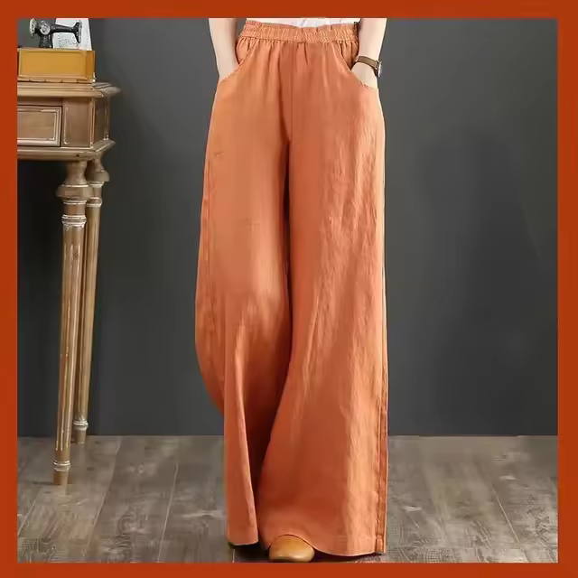 Pantalones de Pierna Ancha de Algodón Lineno Cintura Suelta, Elástica, Estilo Callejero para Mujeres 2023 - 1