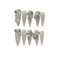 Uñas Postizas De Press on Hechas a Mano Con Diseño De Rhinestone Brillante Uñas Falsas Stiletto De Acrílico Con Cristales Y Perlas Longas Para El Escritorio - details 1