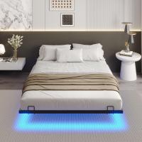 Cama 140 x 190 cm con iluminación LED, somier de láminas de metal, marco flotante para adultos, resistente y estable, fácil de montar - details 4