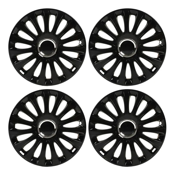 Tapa de cubo de rueda de 4 piezas y 15 pulgadas, cubierta de llanta completa negra brillante, ajuste Universal para la mayoría de los coches - 1