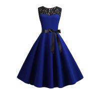 Lace patchwork summer women a line elegant vintage party dress with belt - details 4