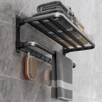 Toallero negro montado en la pared, impermeable, plegable, sin taladro y montaje de tornillo - details 0