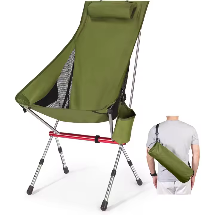 Silla Plegable de Camping 2025 – Silla de Exterior Ajustable en 3 Alturas (96/98/100 cm), Portátil y Fácil Montaje, para Acampada, Playa, Fiestas – Soporta 150 kg, Ligera (café) - 1