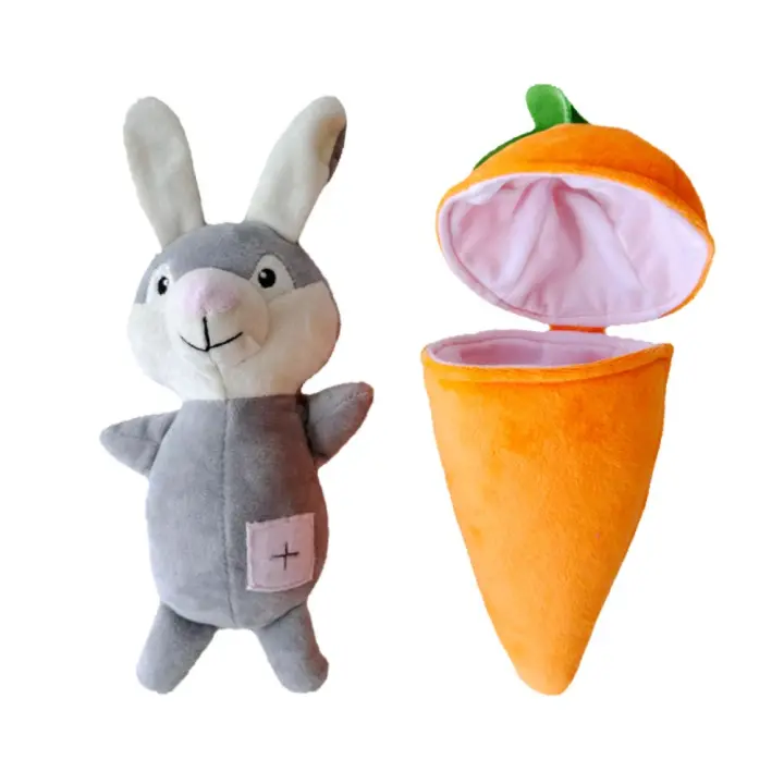 Alivia el aburrimiento, juguetes de peluche para perros, entretenimiento personal, juguete chirriante para perros resistente a mordeduras, zanahoria desmontable, conejo, juguete para ocultar comida para mascotas - 1