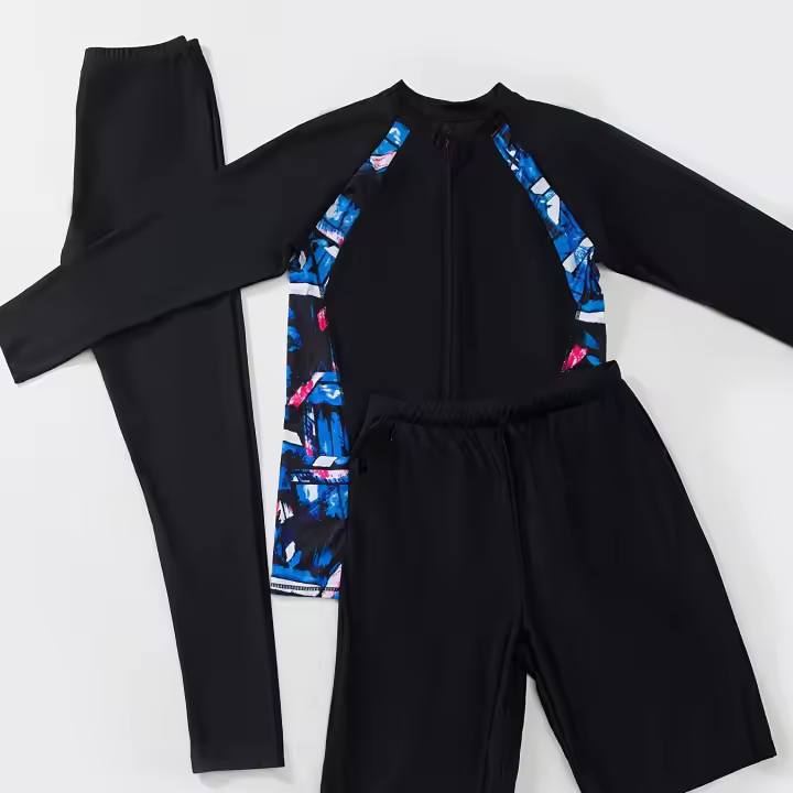Traje de baño de surf para hombre, top con cremallera de manga larga a prueba de sol con mallas de cuerpo entero y 3 piezas - 1