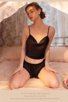 Conjunto de pijama con cuello en V y tirantes para mujer, pijama sexy, ropa interior de satén, 2 piezas - details 2