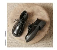 Nuevo otoño cabeza redonda de cuero suave con cordones zapatos individuales de suela plana blanco versátil británico pequeño zapatos de cuero - details 19