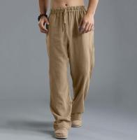 Pantalones largos de lino y algodón deportivos transpirables con cordón de cintura elástica informal holgados de talla grande para hombre - details 6