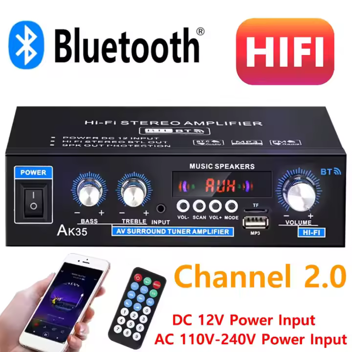 Amplificador de Potencia para el Hogar 2.0 Canal Bluetooth 5.0 Sonido Surredondo Digital HIFI - 1
