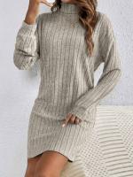 Vestido de Punto de Moda Invernal Cuello Redondo, Manga Larga, Comodidad Suelta para Mujeres - details 4