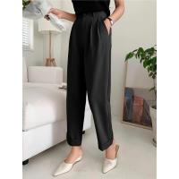 Pantalones de mujer de cintura alta negros de pierna ancha fluidos con bolsillos algodón de calidad Original - details 4