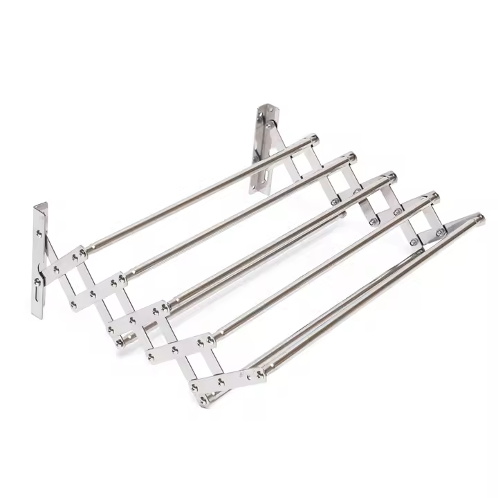 Perchero de Secado de Ropa de Acero Inoxidable Plegable 5 Barras Retráctiles para Lavandería/Baño - 1