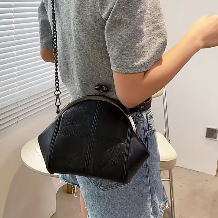Bolso bandolera acolchado para mujer - Negro clásico, correa de hombro desmontable, diseño elegante para compras, oficina y citas - 1