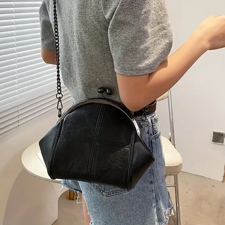 Bolso bandolera acolchado para mujer - Negro clásico, correa de hombro desmontable, diseño elegante para compras, oficina y citas - 1